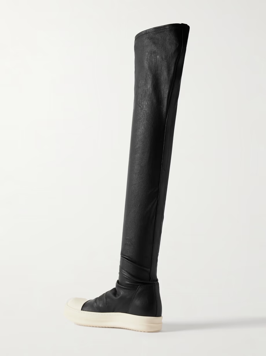 Rubber-trimmed leather over-the-knee boots