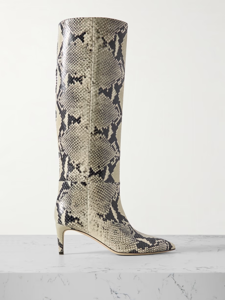 Stiletto snake-effect leather knee boots