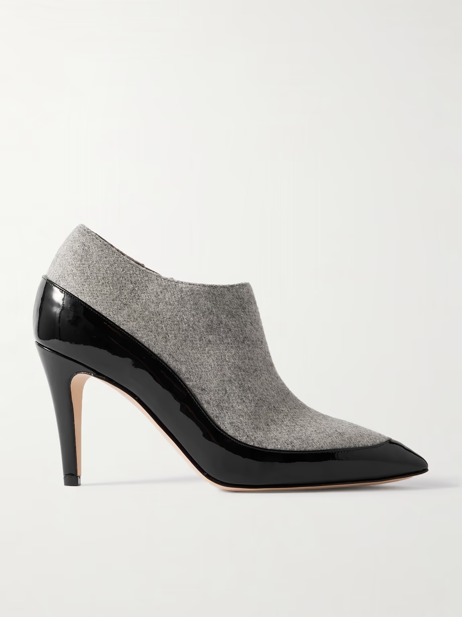 Archepla 90 patent-leather trimmed wool point-toe ankle boots