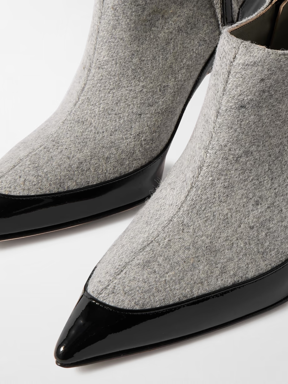 Archepla 90 patent-leather trimmed wool point-toe ankle boots