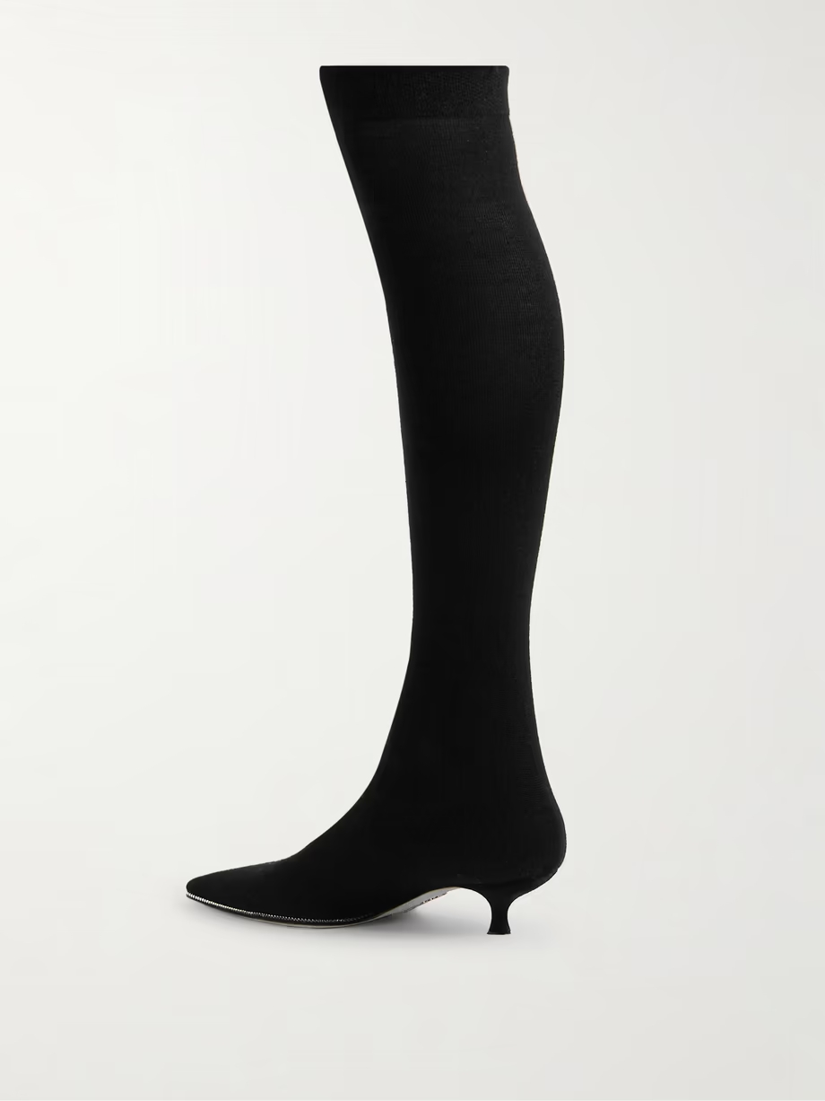 Crystal-embellished stretch-knit over-the-knee boots