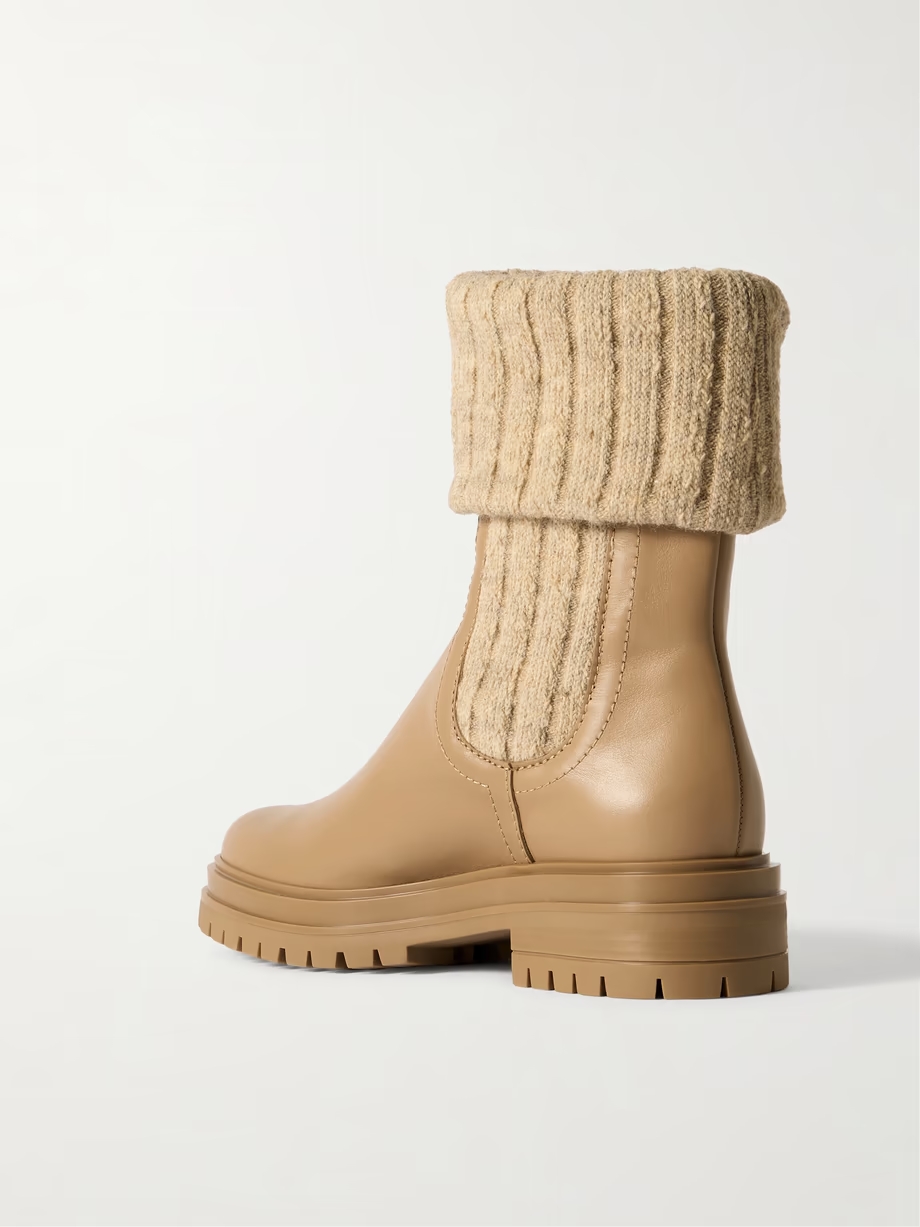 Chalet leather and ribbed-knit ankle boots