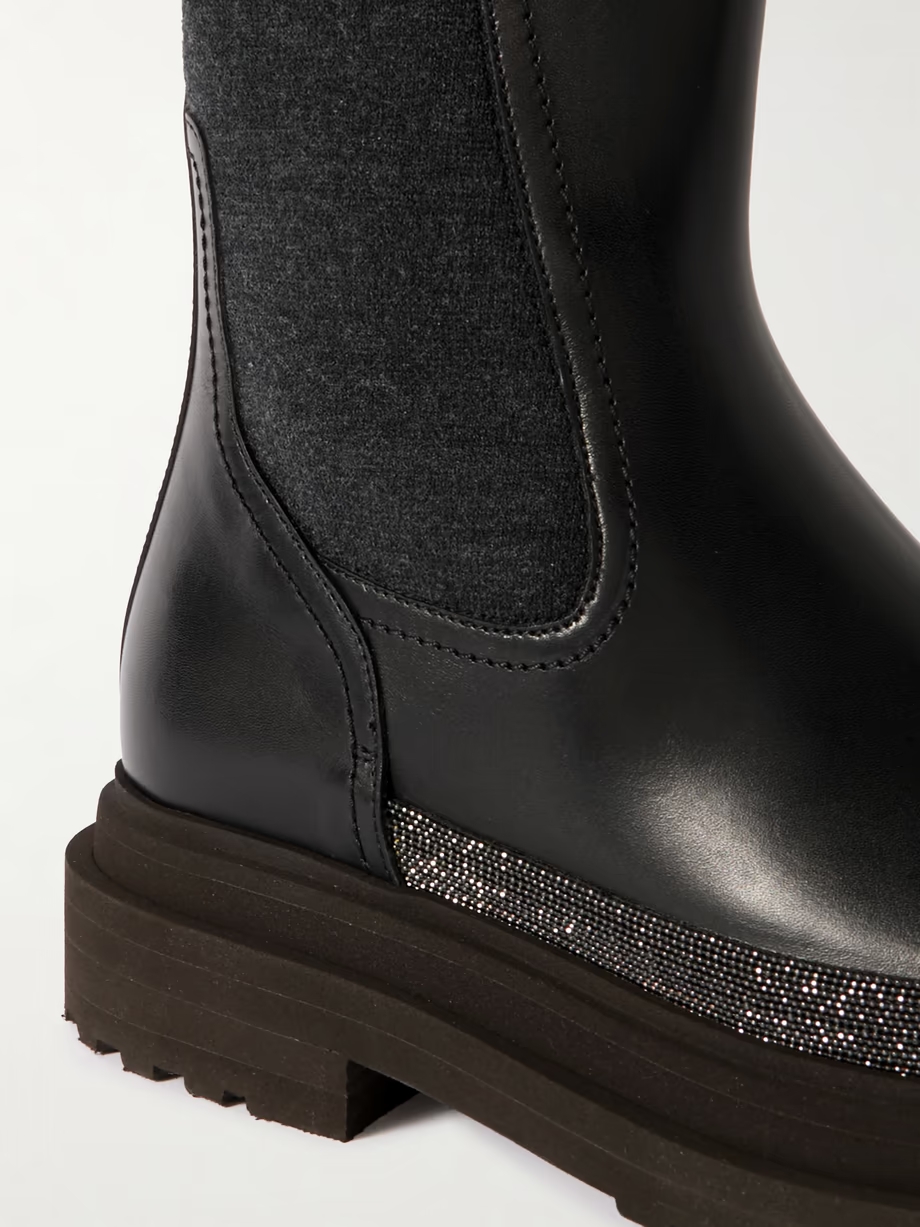 Bead-embellished leather Chelsea boots