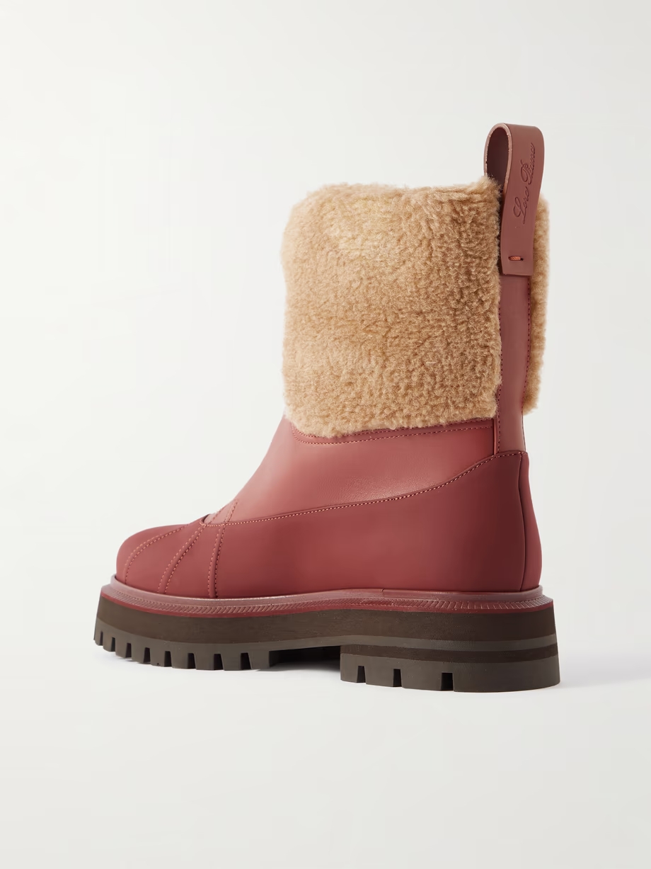 Regent cashmere and silk-blend fleece and leather ankle boots