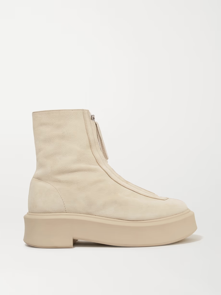 Textured-nubuck platform ankle boots