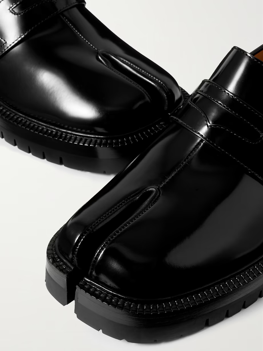 Tabi split-toe glossed-leather loafers