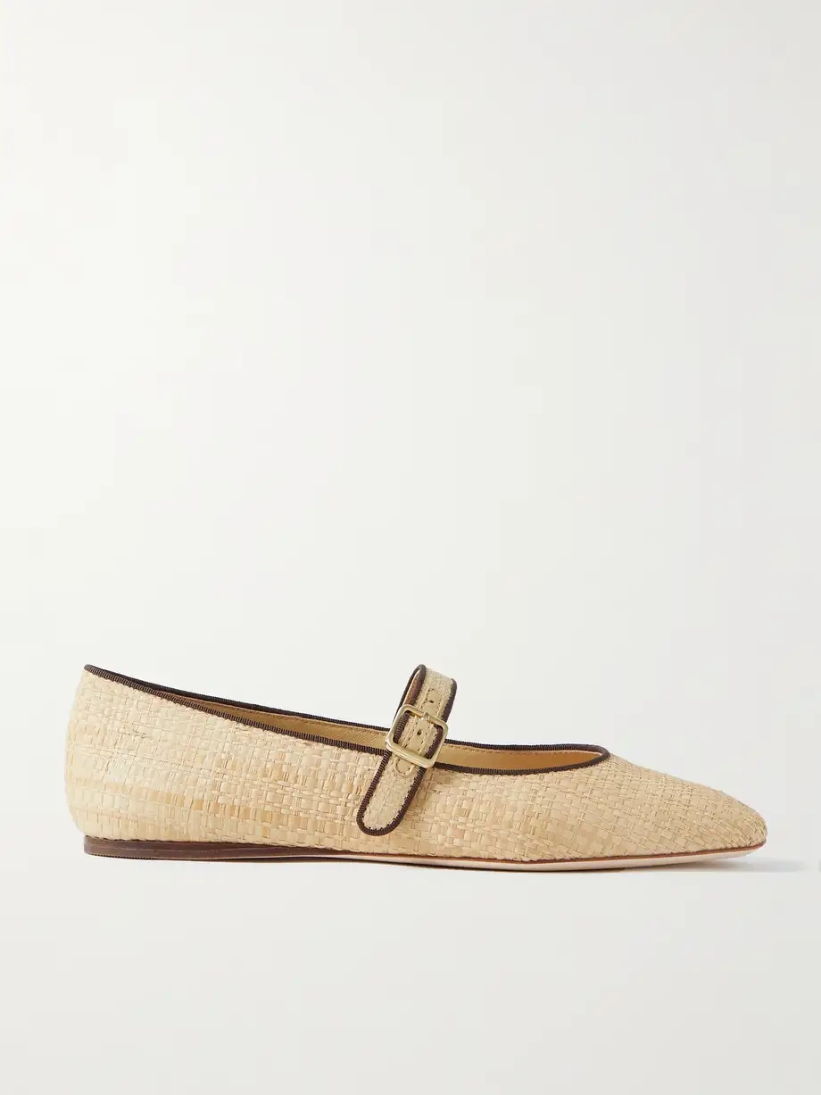 Ginger grosgrain-trimmed raffia Mary Jane ballet flats