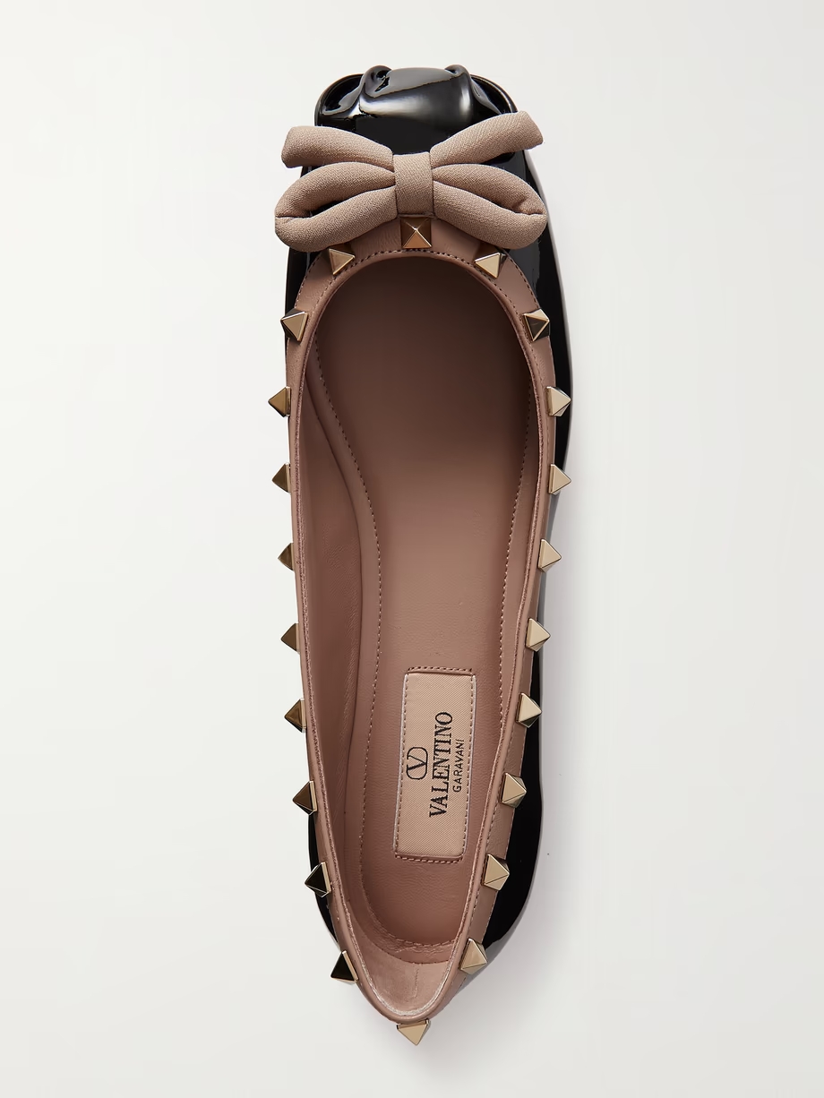 Rockstud bow-embellished patent-leather ballet flats