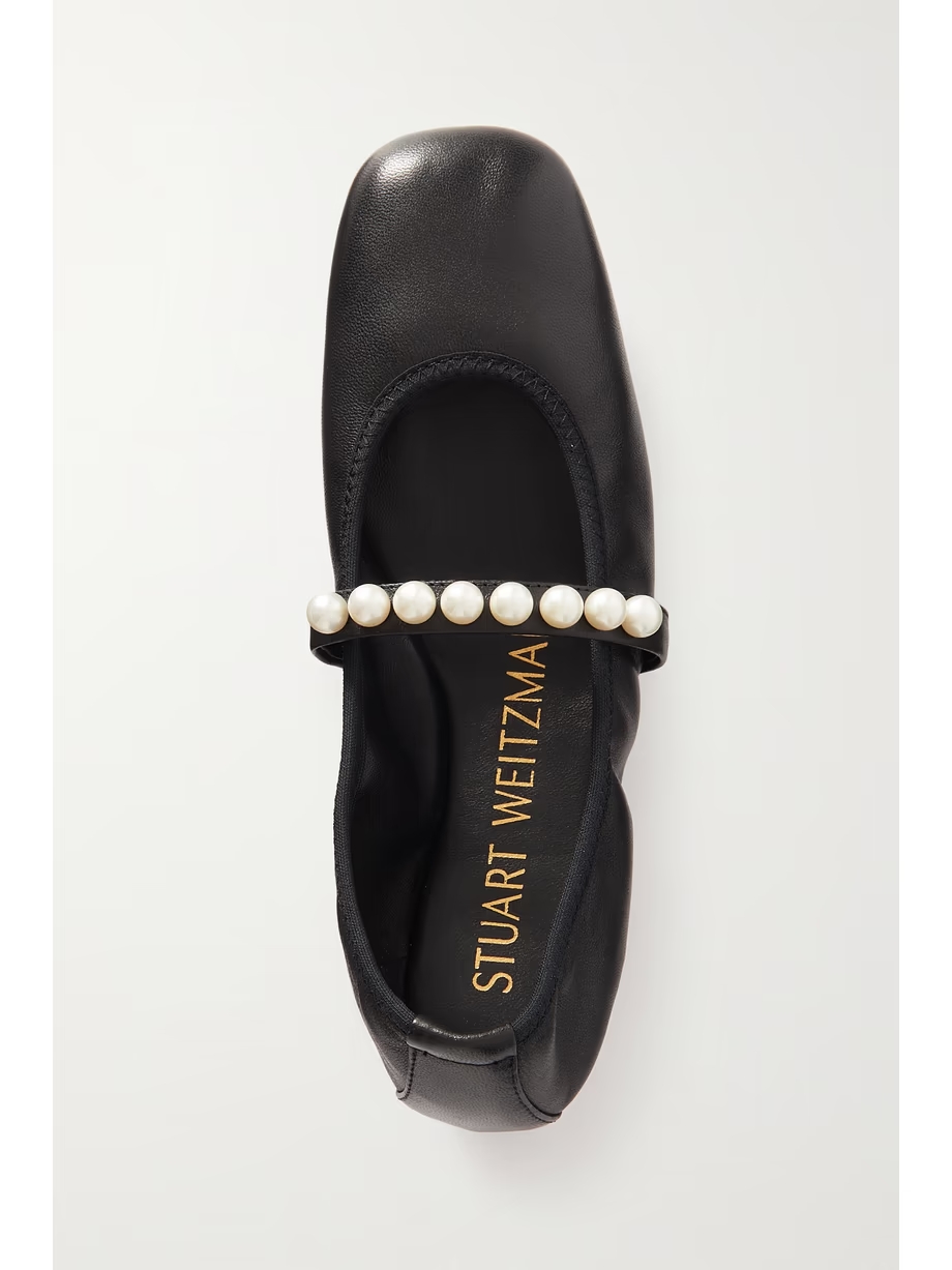 Goldie faux pearl-embellished leather ballet flats