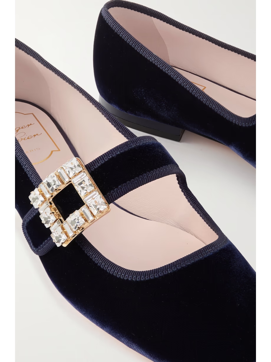 Très Vivier Strass Babies crystal-embellished velvet Mary Jane ballet flats