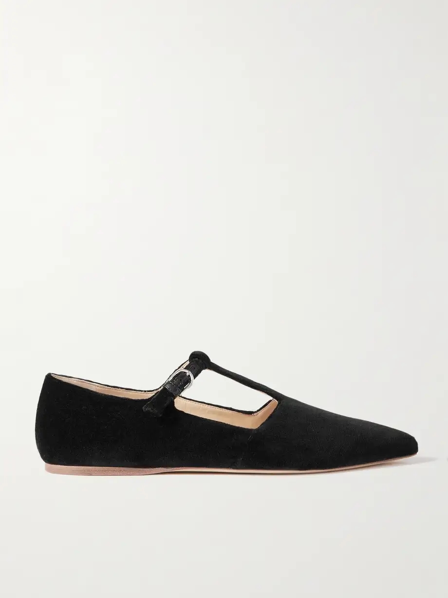 + NET SUSTAIN Lola Ballerina organic cotton-velvet Mary Jane point-toe flats