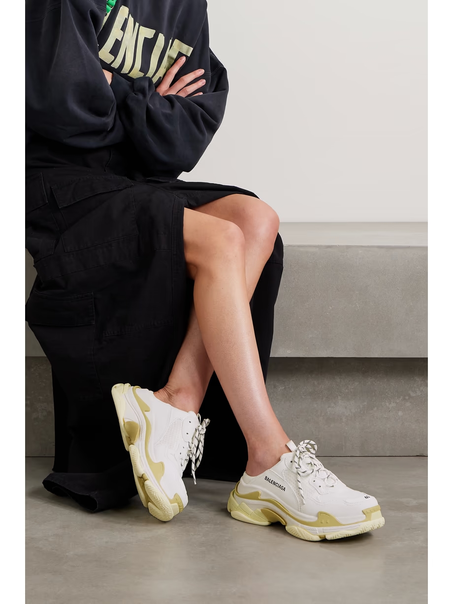 Triple S logo-embroidered faux leather and mesh slip-on sneakers