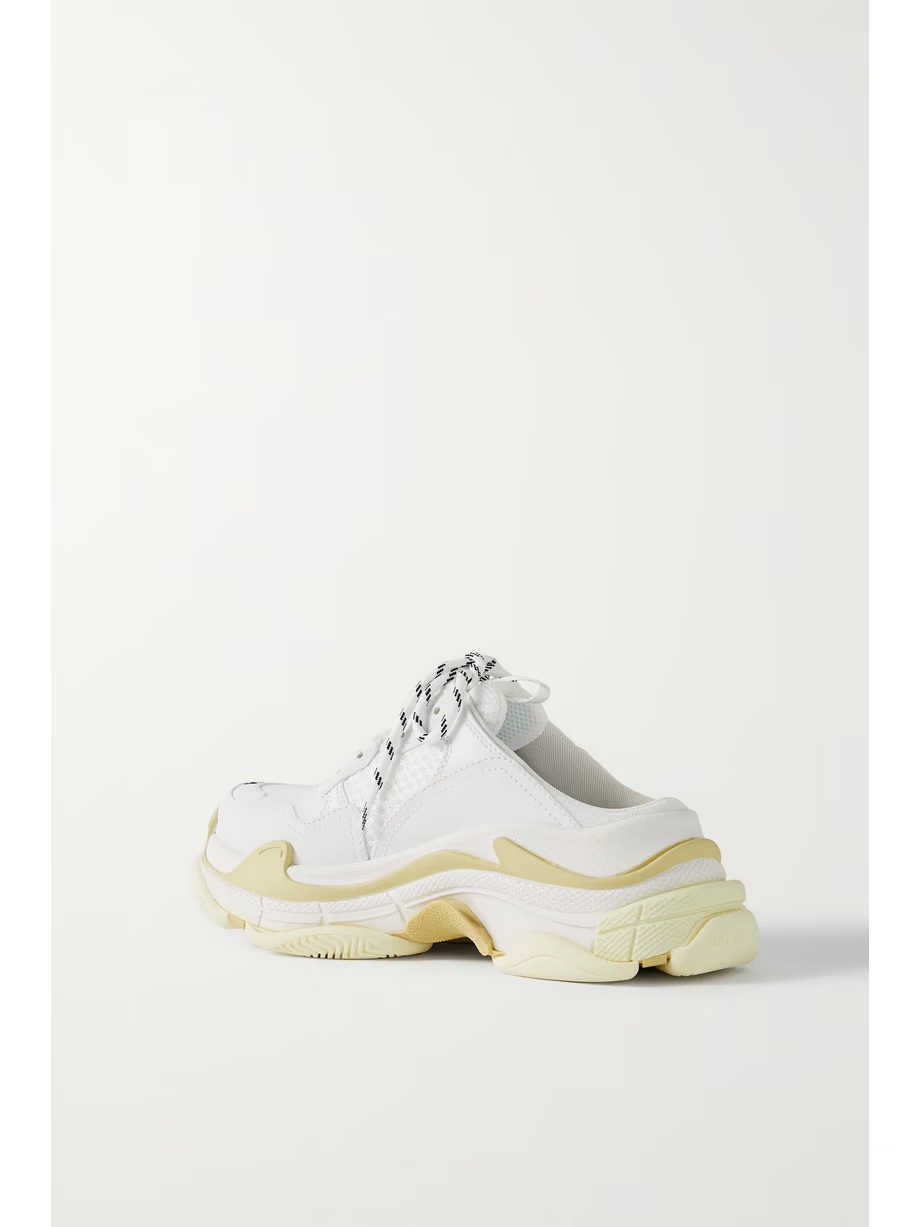 Triple S logo-embroidered faux leather and mesh slip-on sneakers