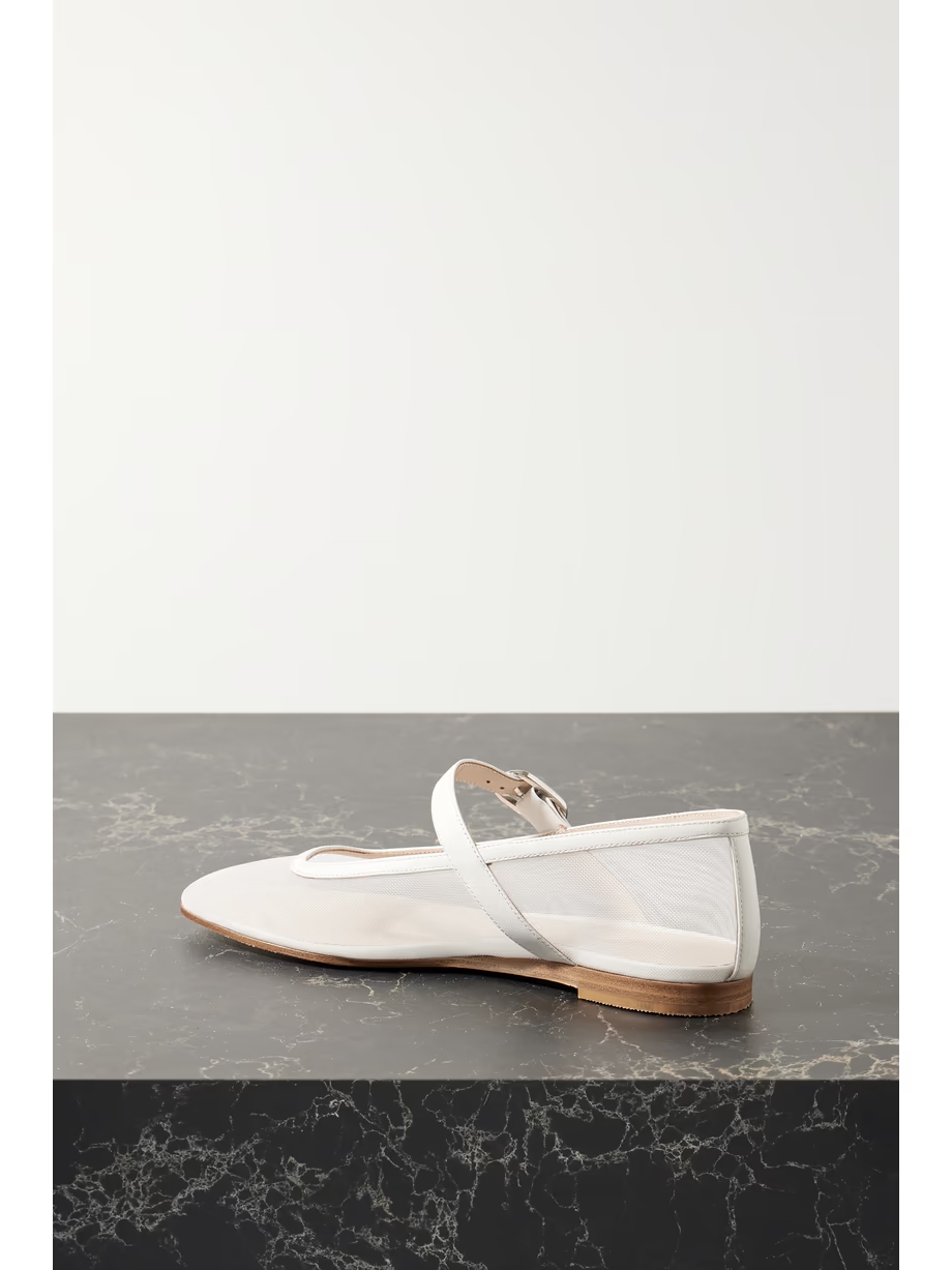 Leather-trimmed mesh Mary Jane ballet flats