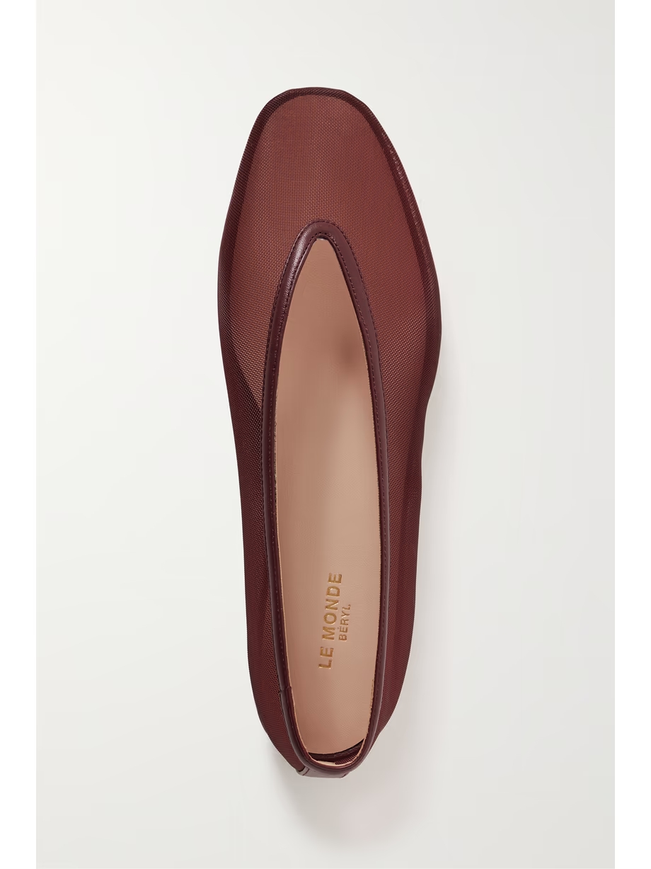 Luna leather-trimmed mesh ballet flats