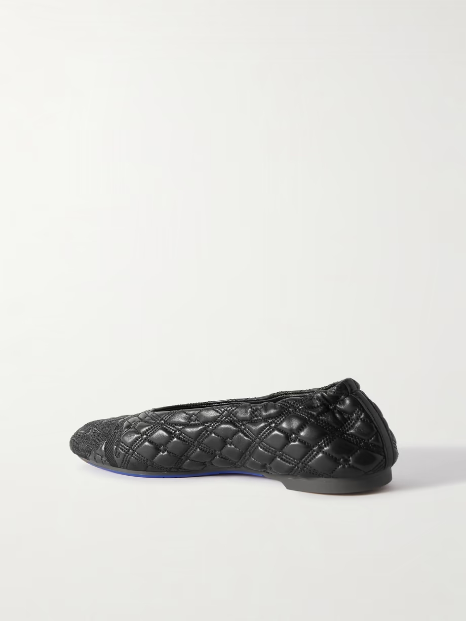 Embroidered quilted leather ballet flats