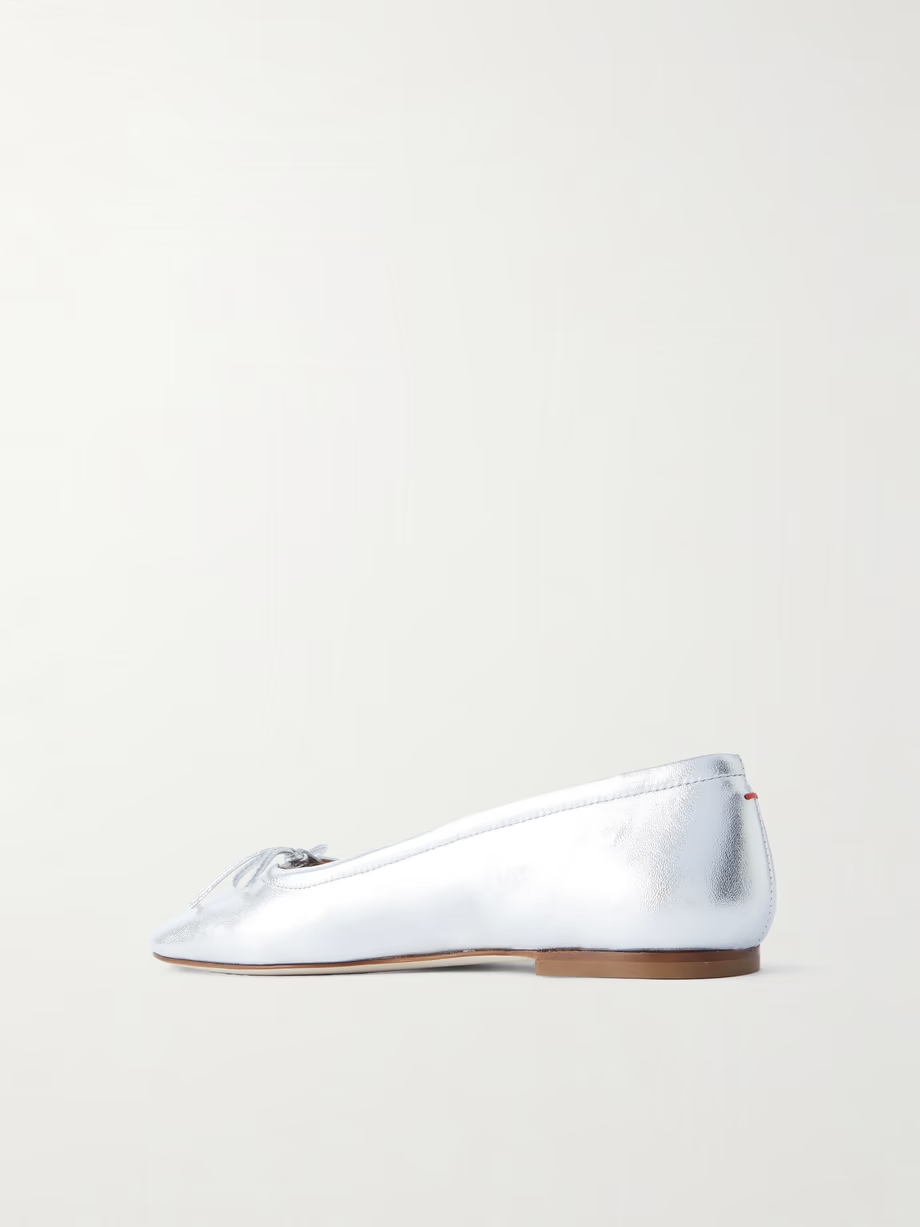 Delfina bow-detailed metallic leather ballet flats