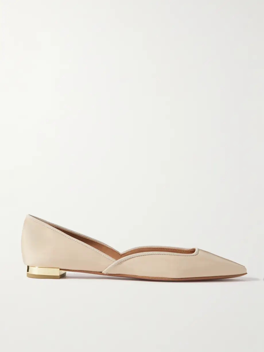 Maia grosgrain-trimmed glossed-leather ballet flats