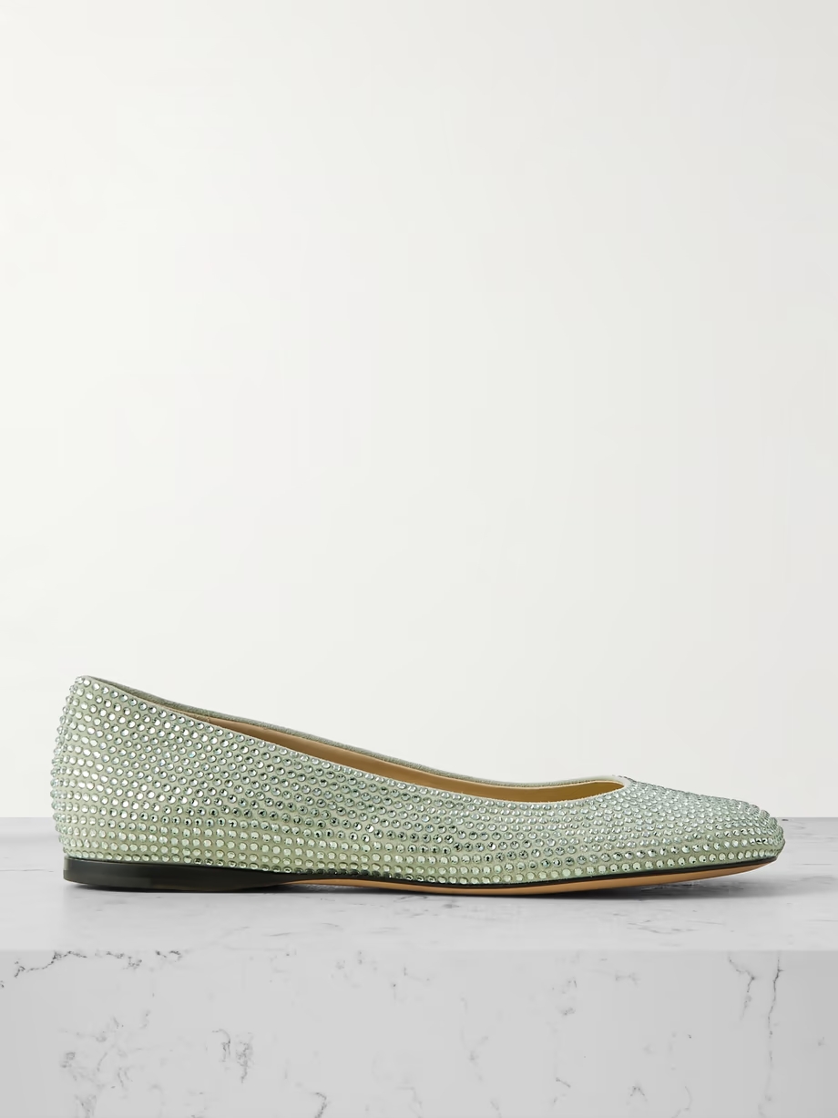 Crystal-embellished suede ballet flats