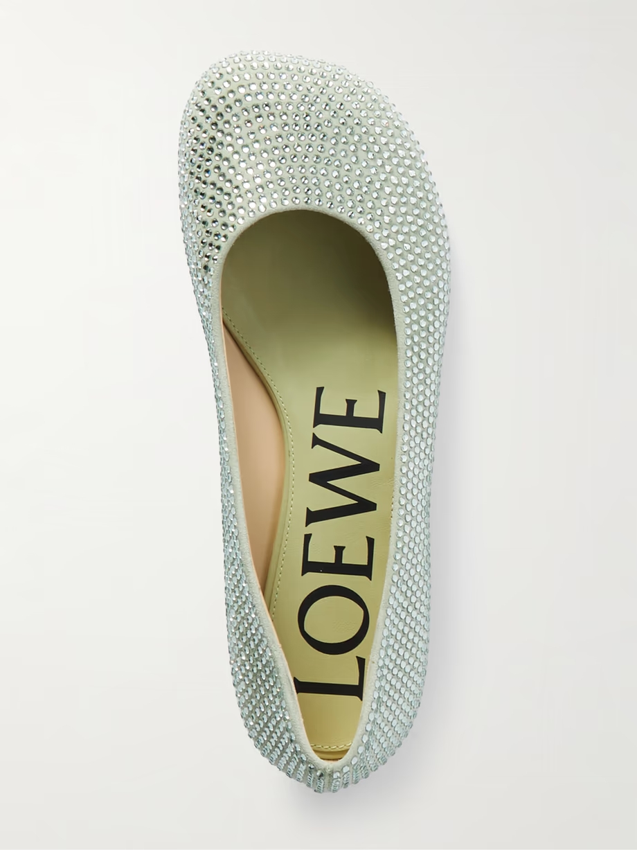 Crystal-embellished suede ballet flats