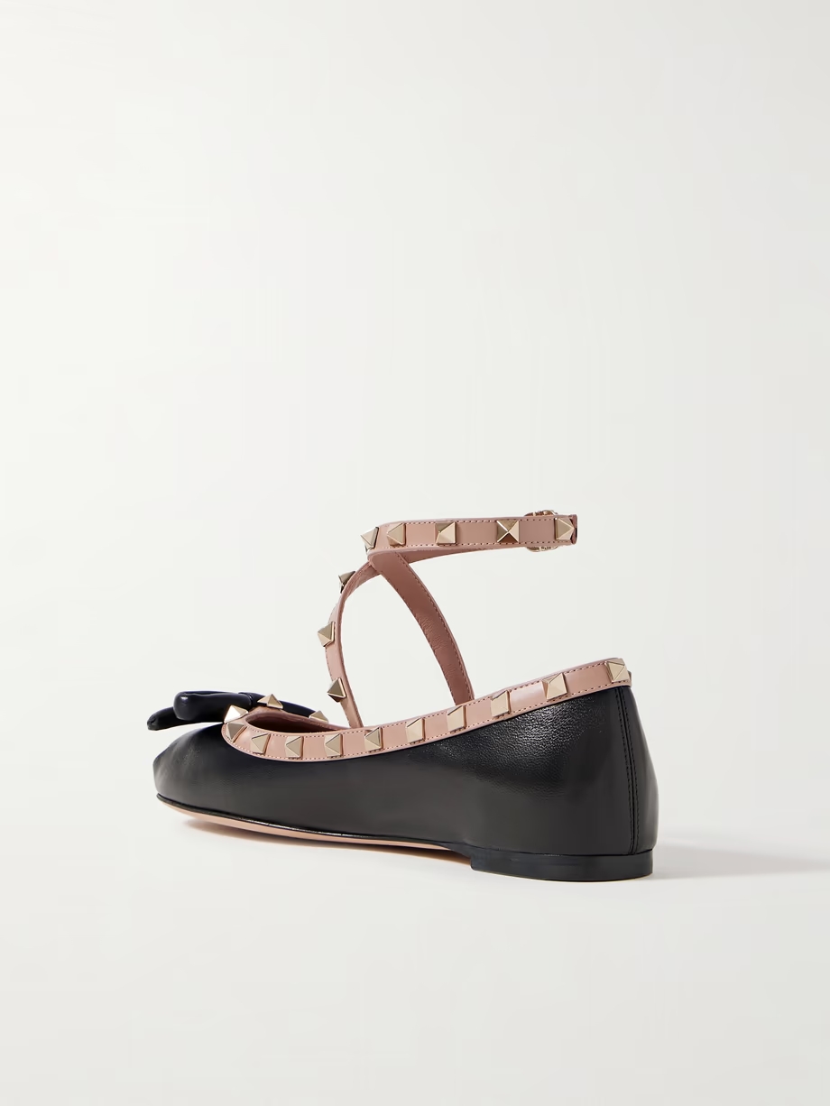 Rockstud leather ballet flats