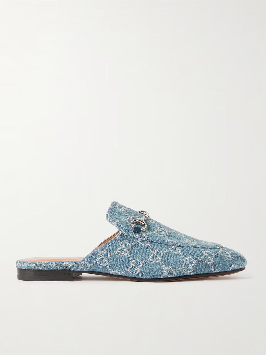 Princetown horsebit-detailed denim-jacquard slippers