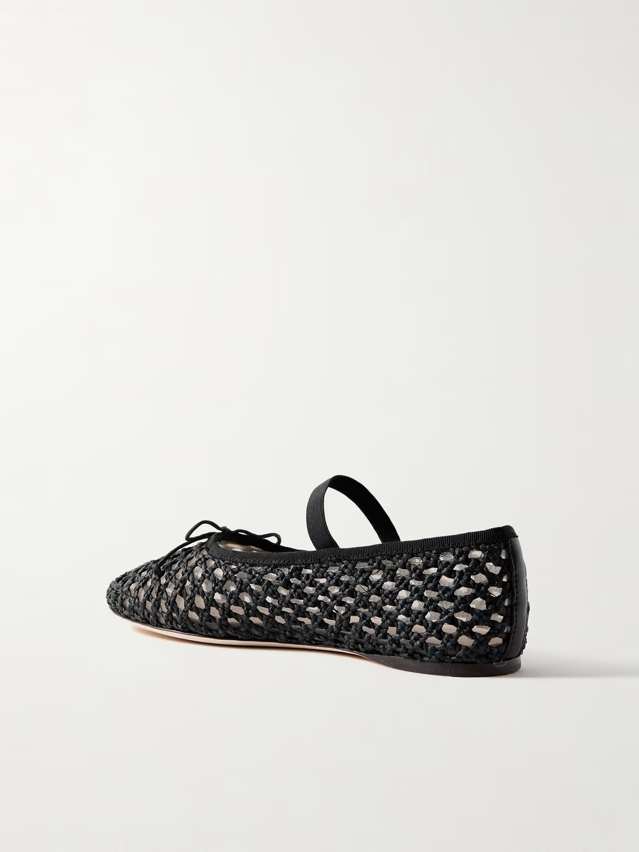 Leonie grosgrain-trimmed raffia Mary Jane ballet flats