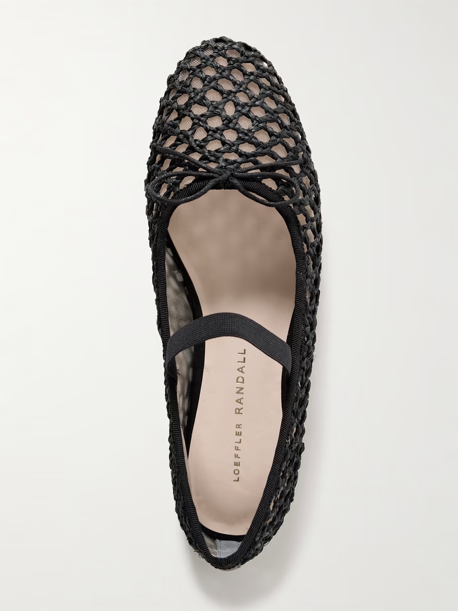 Leonie grosgrain-trimmed raffia Mary Jane ballet flats