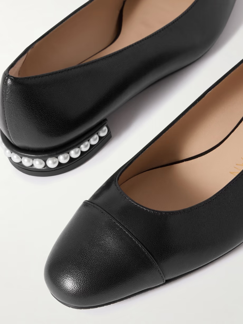 Pearl faux pearl-embellished leather ballet flats