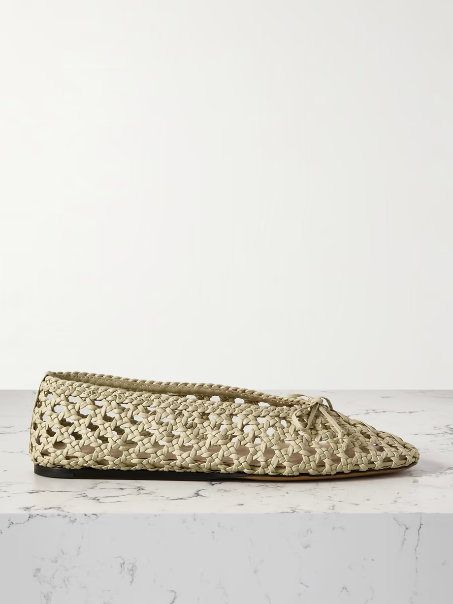 Regency bow-embellished woven leather ballet flats