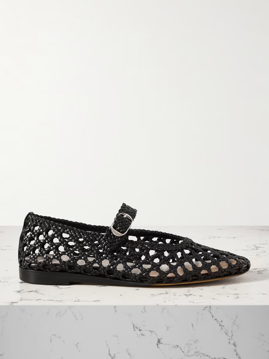 Woven leather Mary Jane ballet flats