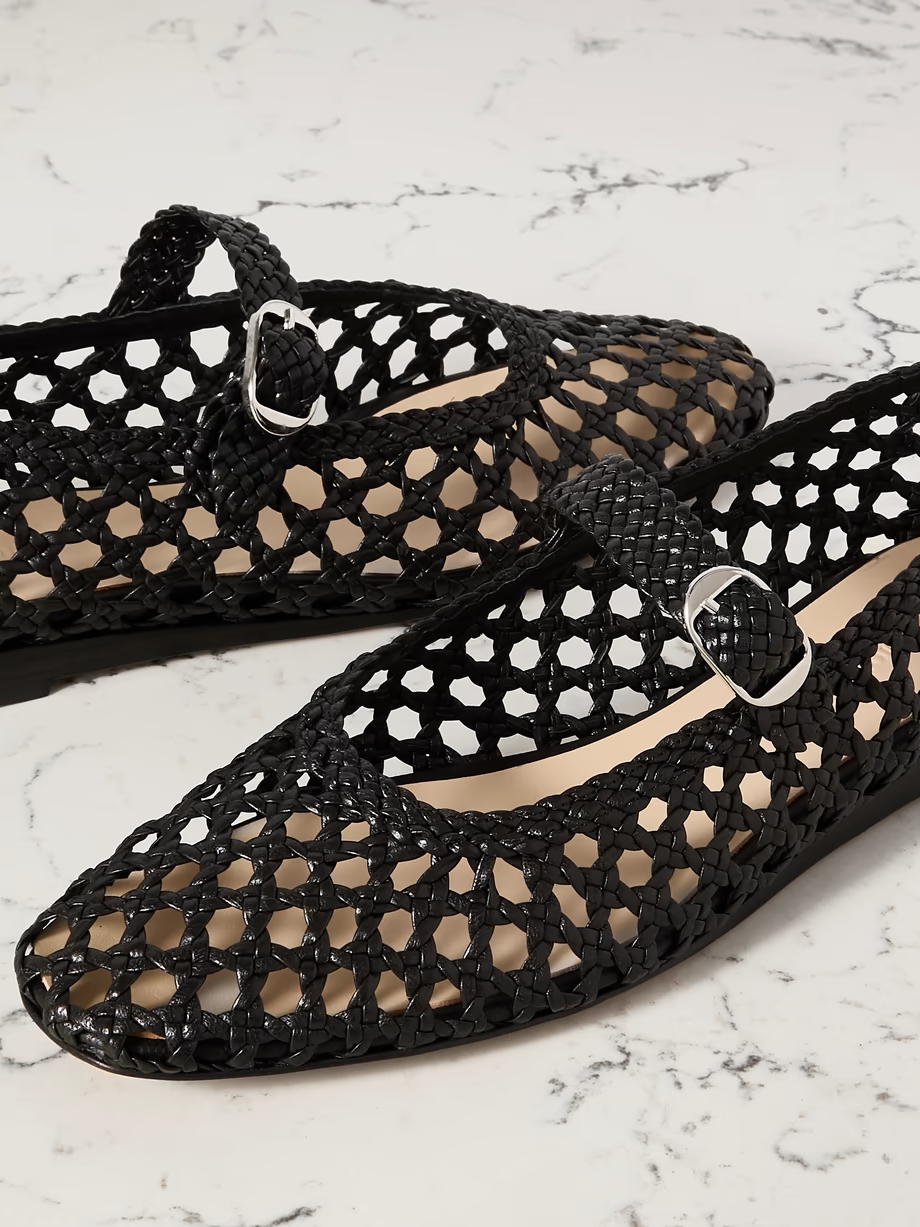 Woven leather Mary Jane ballet flats