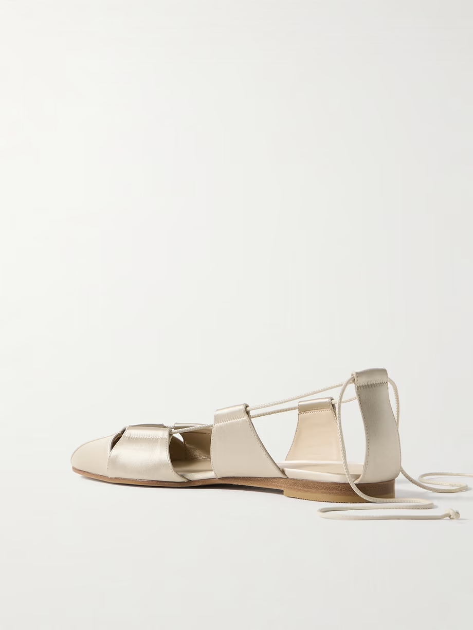 Greek lace-up silk-satin ballet flats