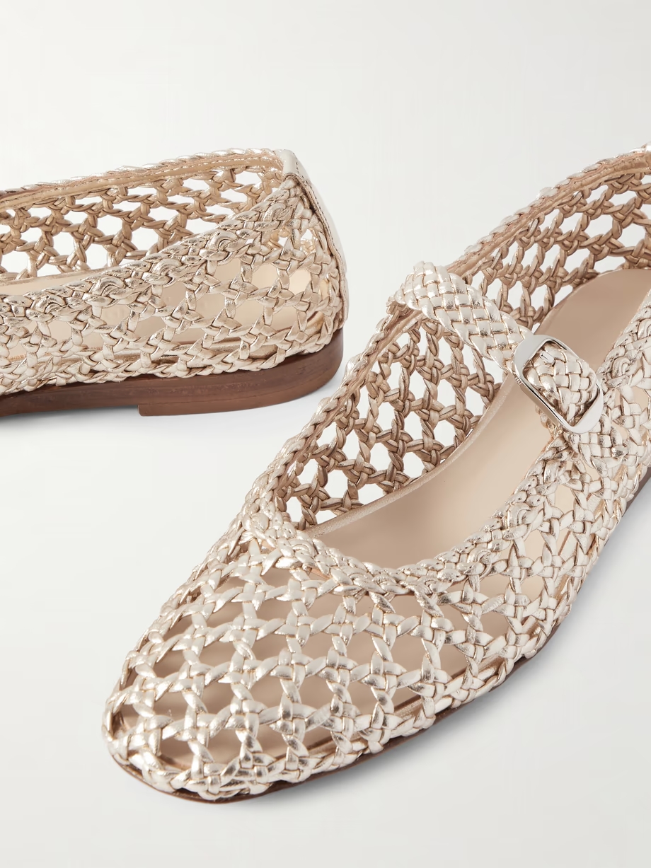 Woven metallic leather Mary Jane ballet flats