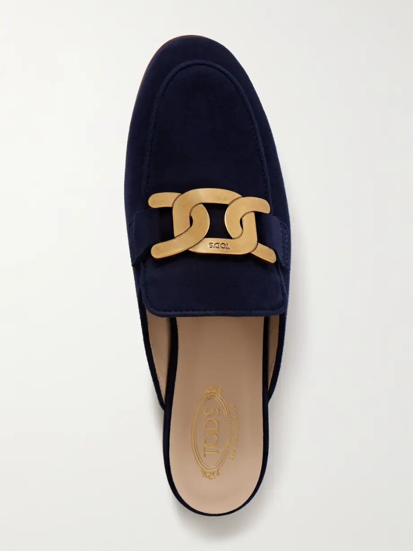 Embellished suede slippers