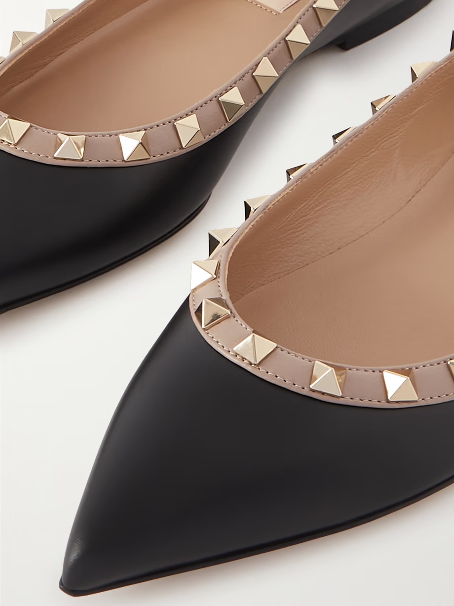 Rockstud leather point-toe flats