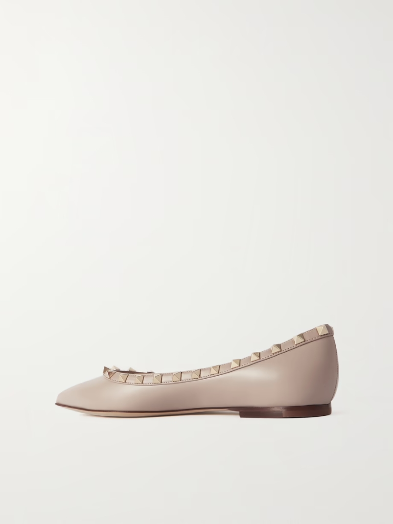 Rockstud leather point-toe flats