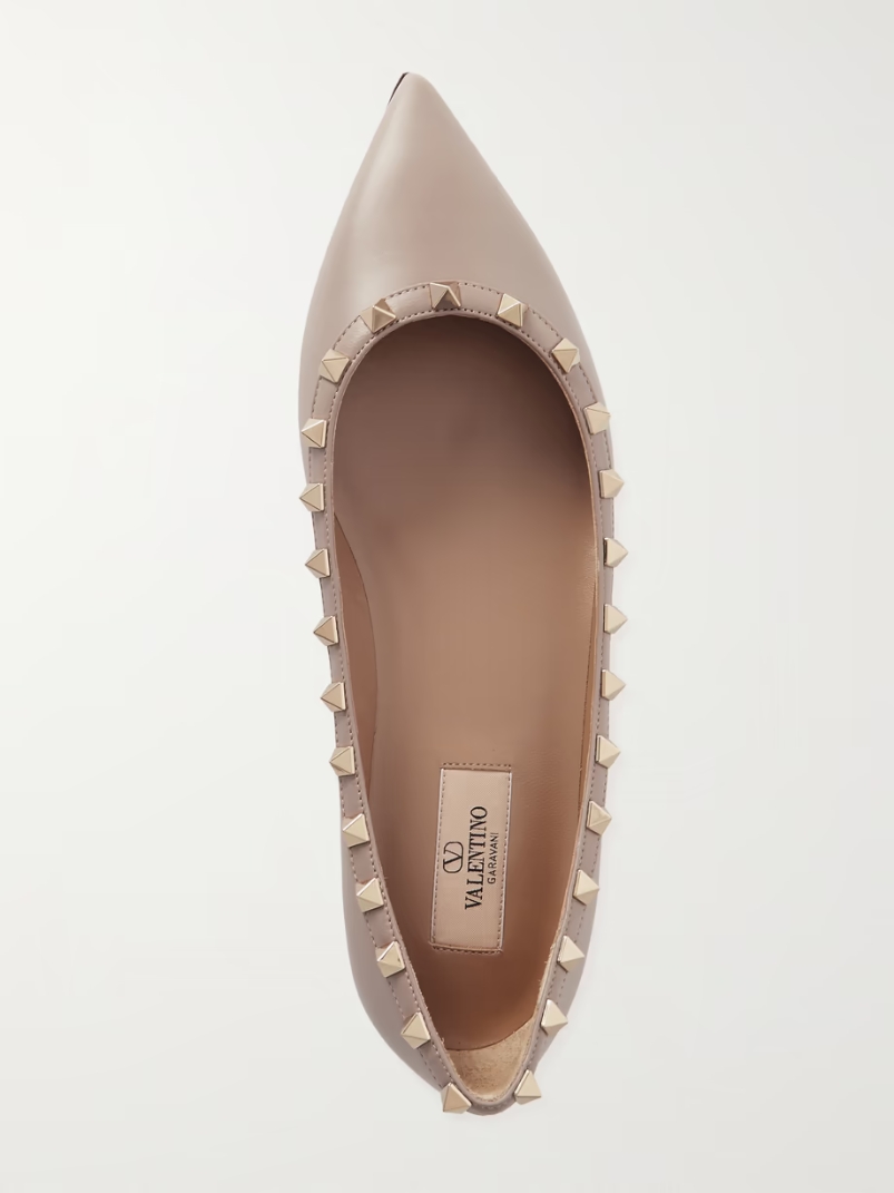 Rockstud leather point-toe flats