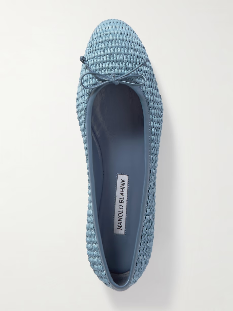 Veralli leather-trimmed raffia ballet flats