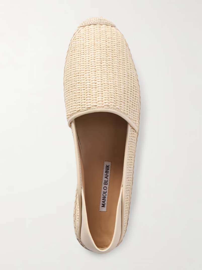 Espadra collapsible-heel leather-trimmed raffia espadrilles