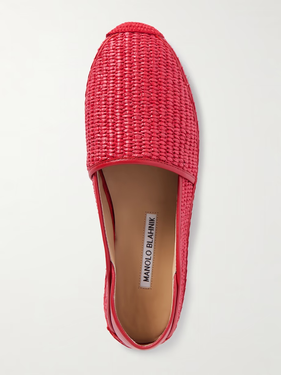 Espadra collapsible-heel leather-trimmed raffia espadrilles