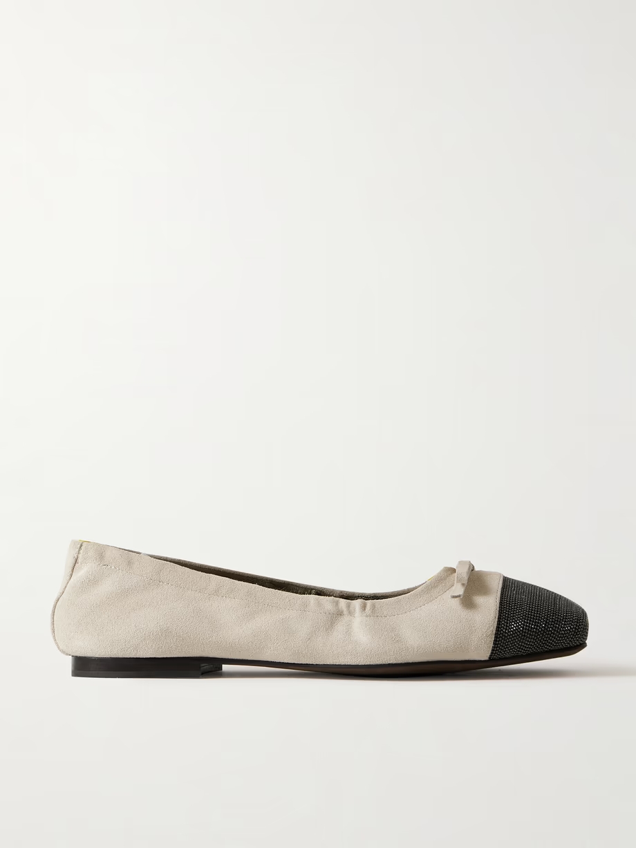 Bead-embellished suede ballet flats