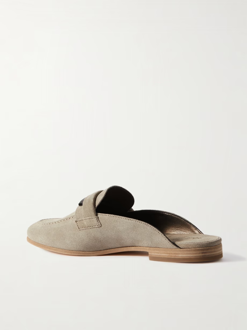 Embellished suede slippers