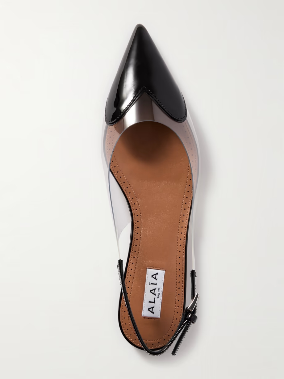 Cœur PU and patent-leather slingback point-toe flats