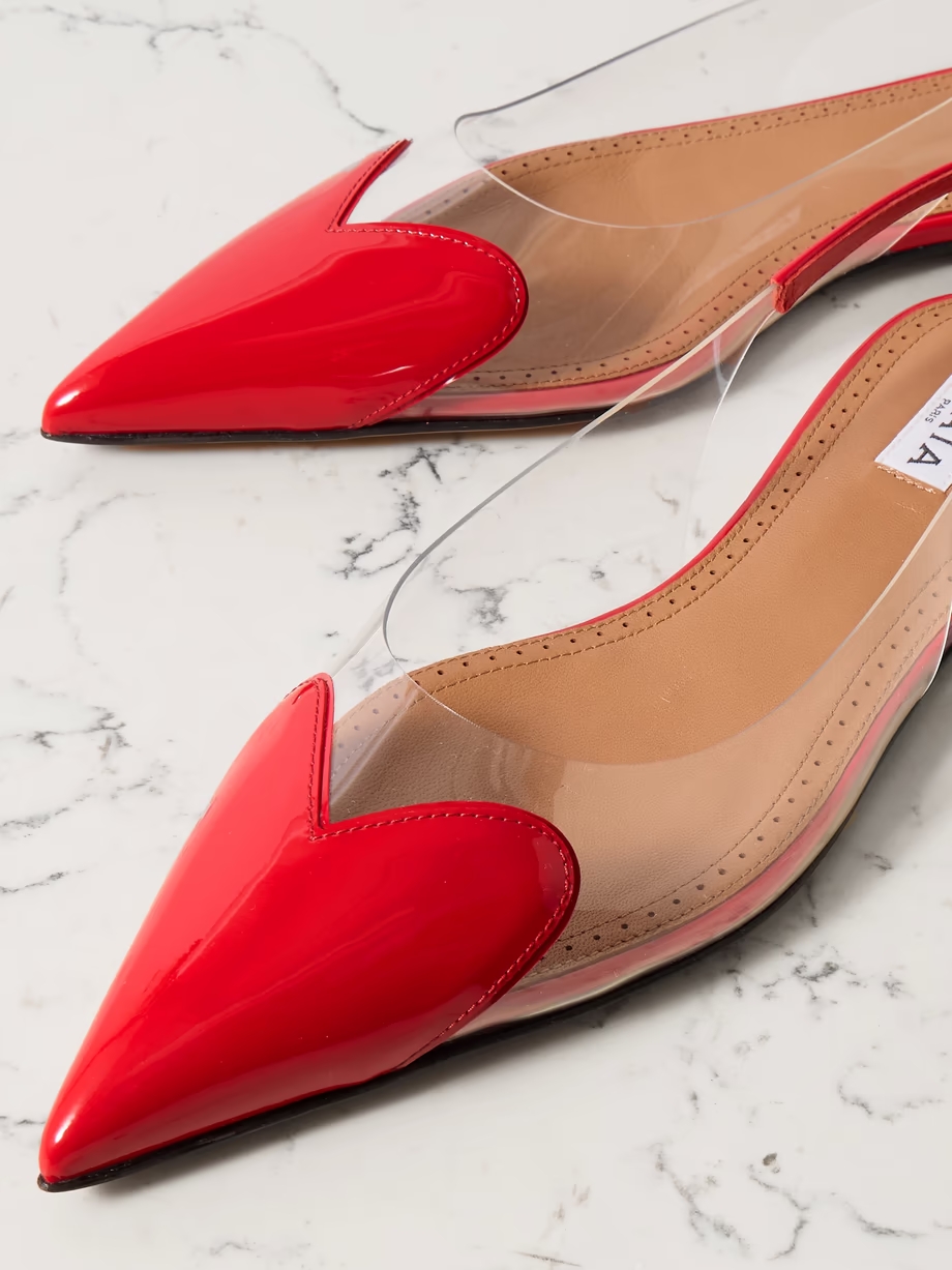 Le Cœur PU and patent-leather slingback point-toe flats