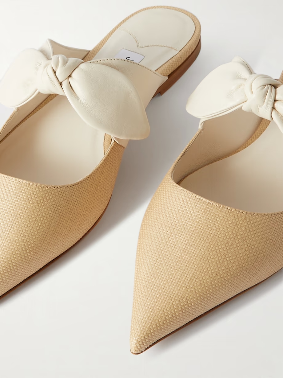 Rali bow-embellished leather and raffia mules