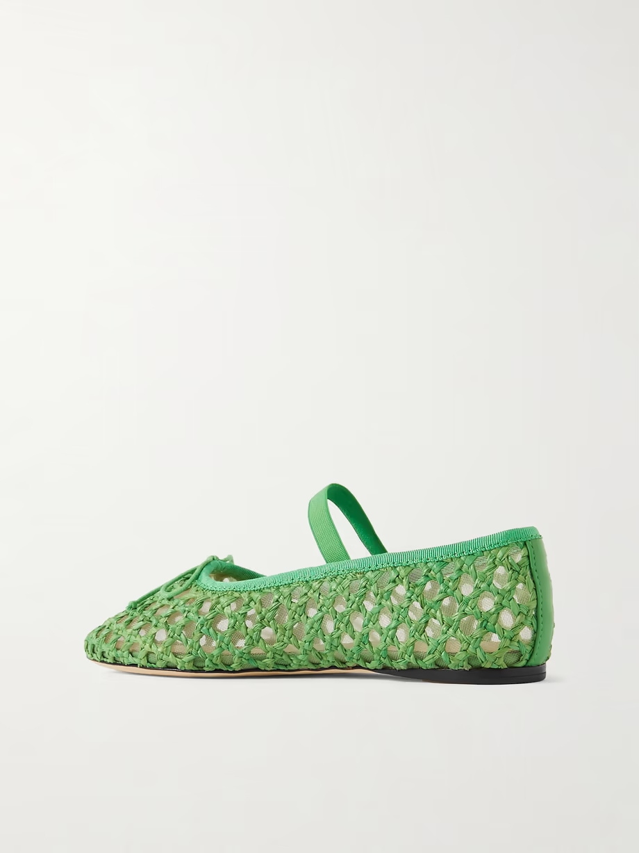 Leonie grosgrain-trimmed raffia Mary Jane ballet flats