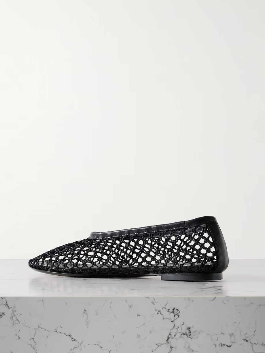 Alba leather-trimmed crochet ballet flats