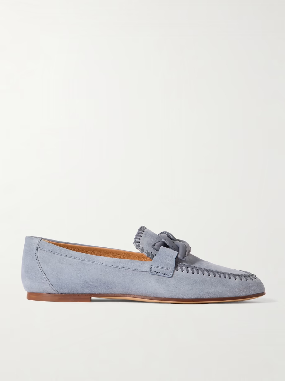 Leather-trimmed suede loafers