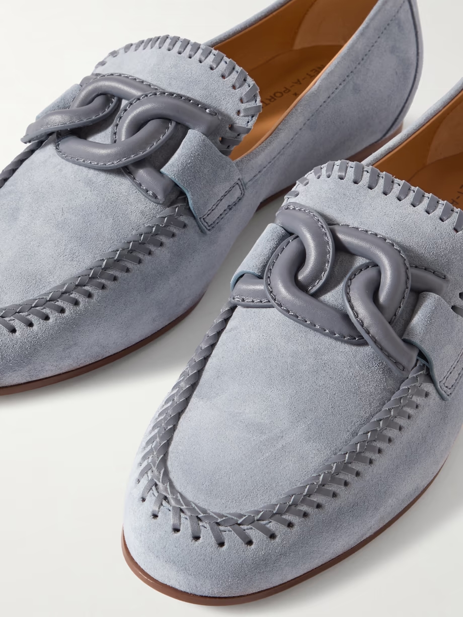 Leather-trimmed suede loafers